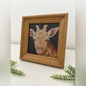 Vintage Cross Stitched Giraffe Framed Art for House or Nursery Decor